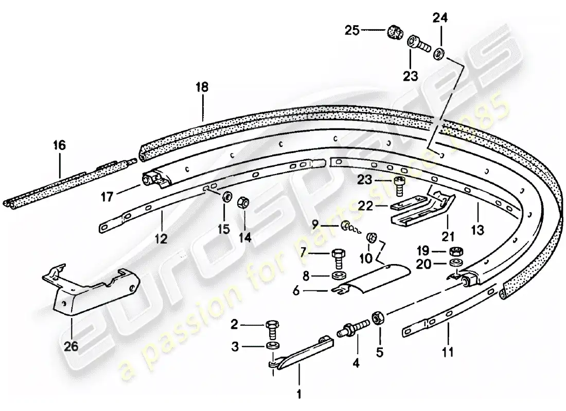 porsche 1980 (911) convertible top - bracket - single parts parts diagram