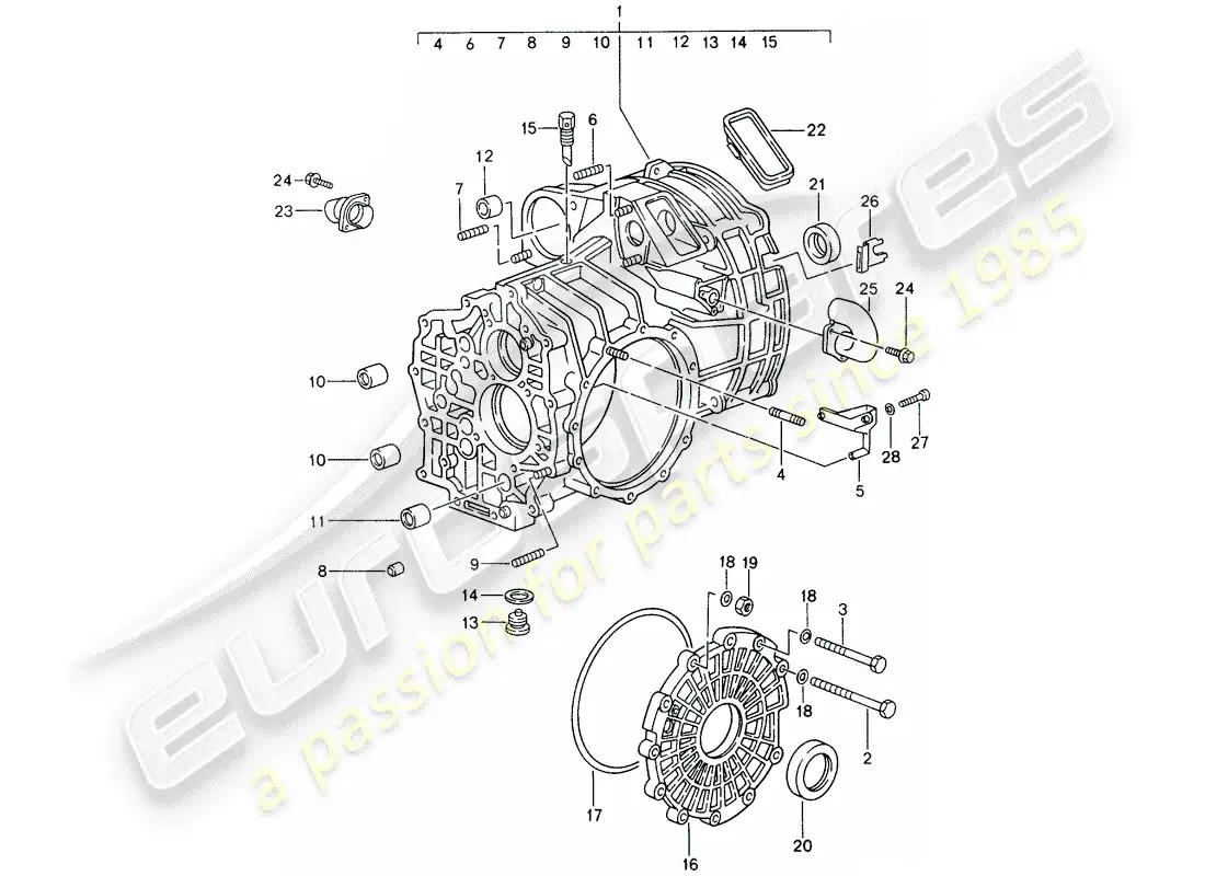 porsche 1995 (993) replacement transmission - ready for installation - transmission case parts diagram