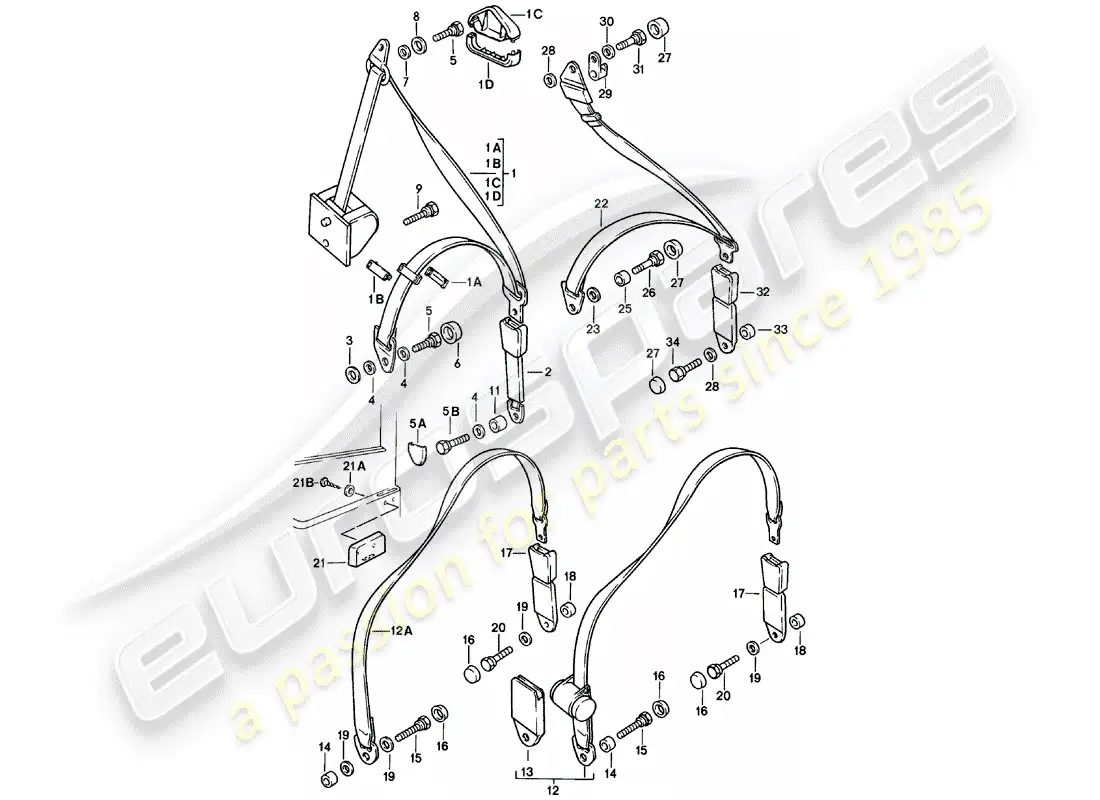 porsche 1980 (924) seat belt parts diagram