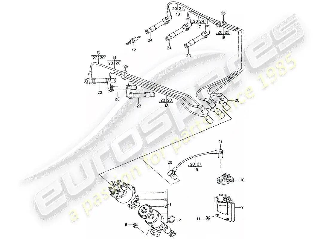 porsche 1996 (993) engine electrics parts diagram