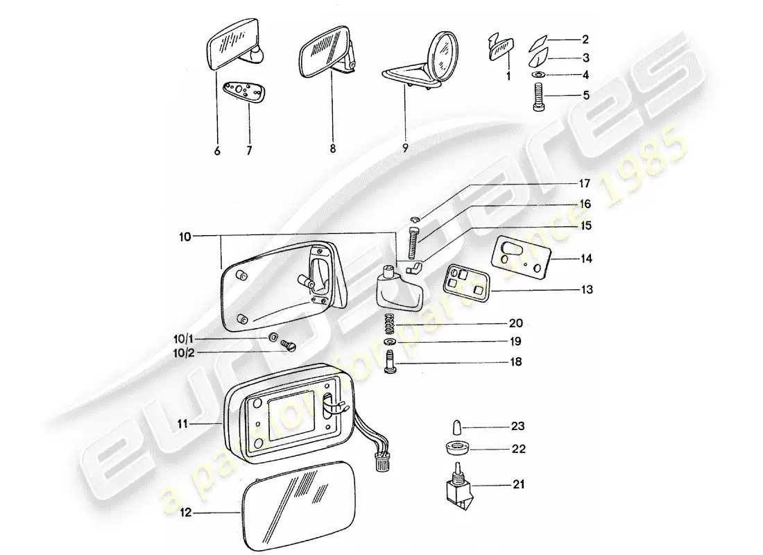 porsche 1975 (911 turbo) rear view mirror inner - rear view mirror parts diagram