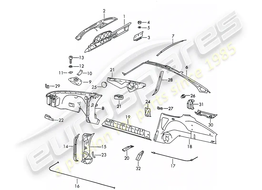 porsche 1969 (911/912) interior panelling - to fit use workshop material parts diagram