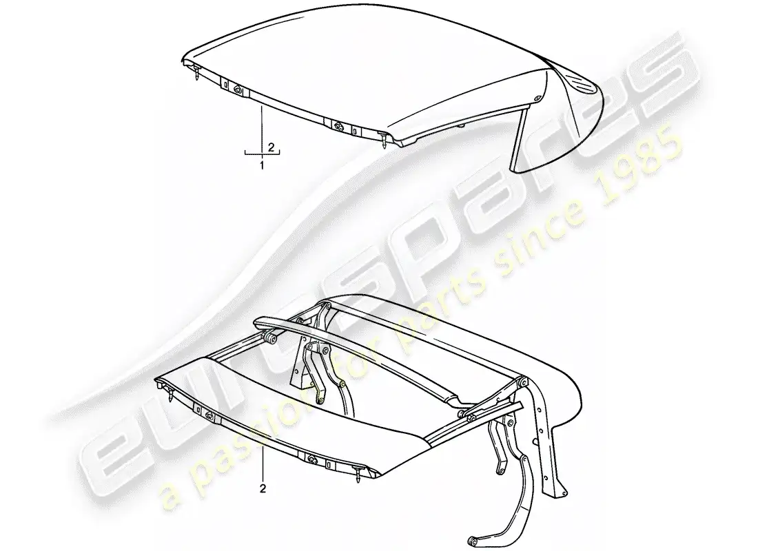 porsche 1987 (911) convertible top - top frame - electrically adjustable parts diagram