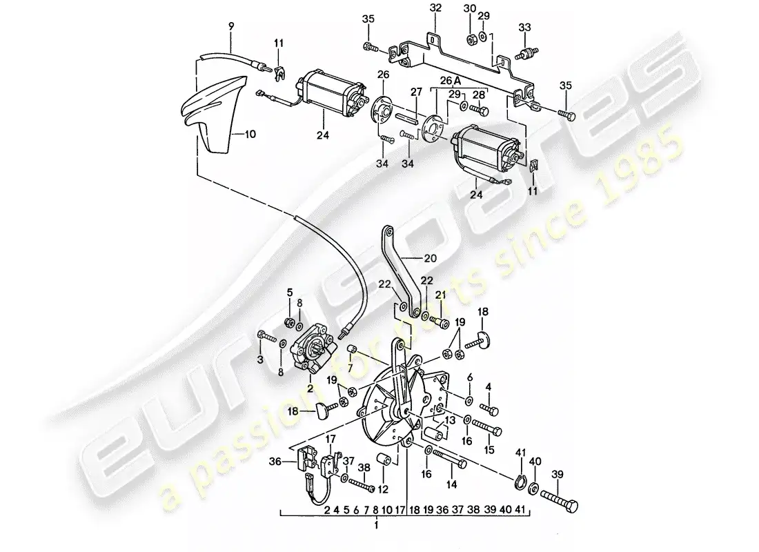porsche 1987 (911) convertible top - driving mechanism parts diagram