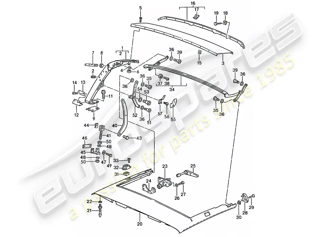 porsche 1987 (911) main bow - roof frame - single parts parts diagram