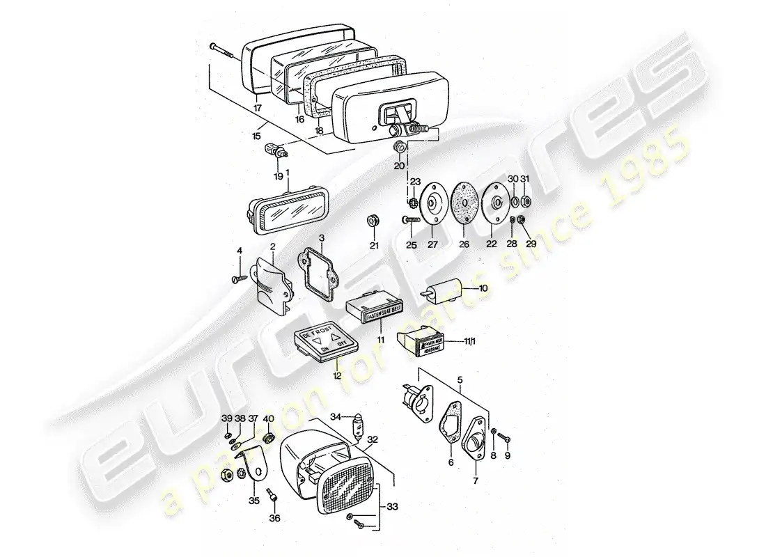 porsche 1975 (911 turbo) fog lights - rear fog light parts diagram