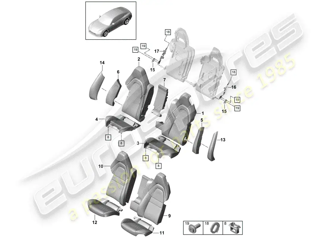 porsche 2019 (panamera 971-1) seat parts diagram