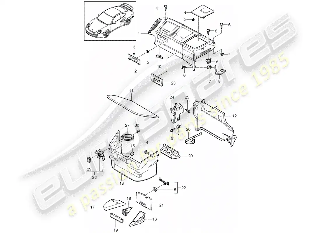 porsche 2012 (997-2 turbo / gt2 rs) luggage compartment part diagram