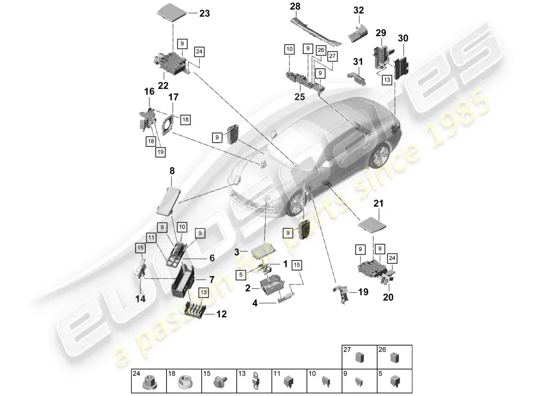 porsche 2019 (panamera 971-1) fuse box/relay plate parts diagram