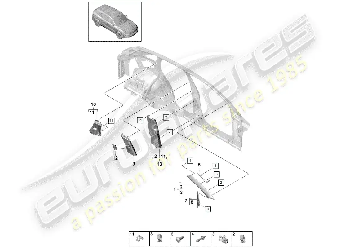 porsche 2019 (cayenne e3 9ya/9yb) lining parts diagram