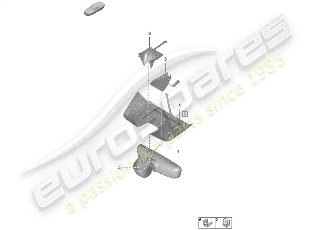 porsche 2020 (992-1) rear view mirror inner parts diagram