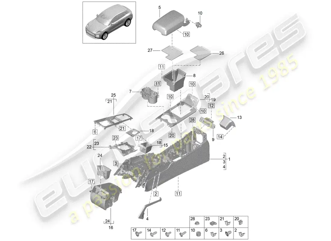 porsche 2019 (macan) center console parts diagram
