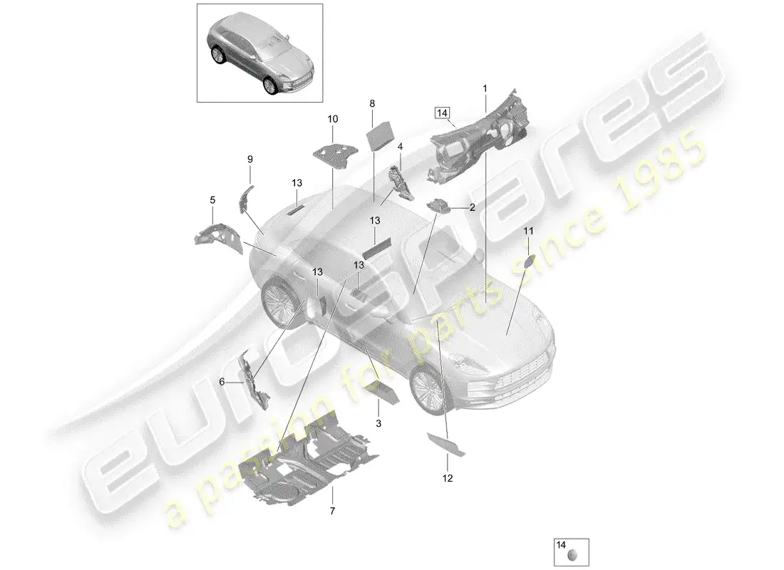 porsche 2020 (macan) sound absorber part diagram
