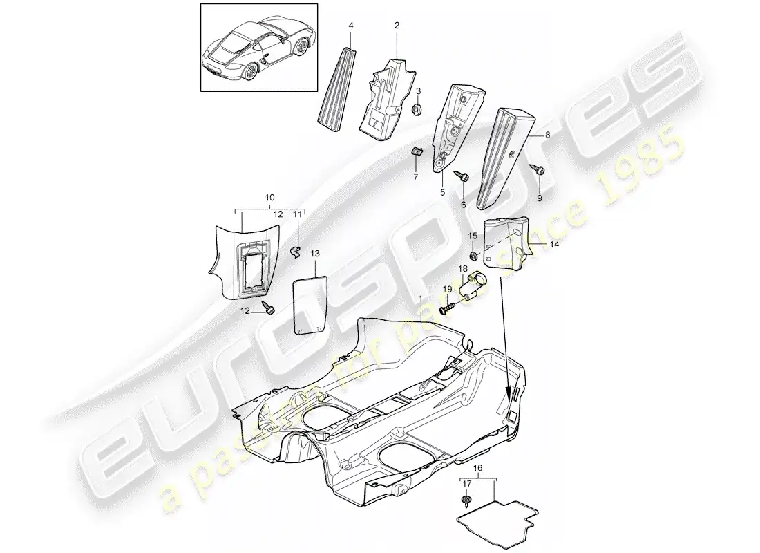 porsche 2011 (987 cayman) interior equipment parts diagram