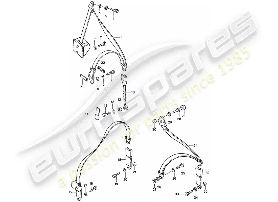 porsche 1981 (928) seat belt parts diagram