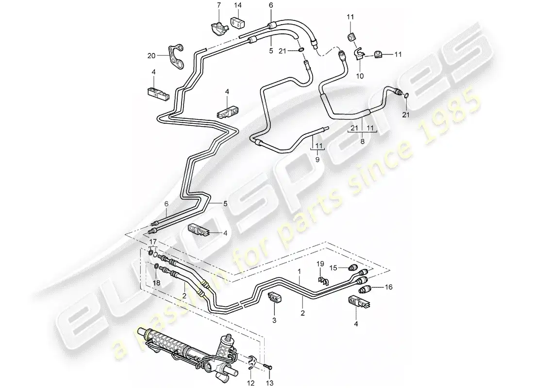 porsche 2004 (996) power steering - hydraulic line - f 99-4s630 357>> - f 99-4s603 929>> - f 99-4s642 726>> parts diagram