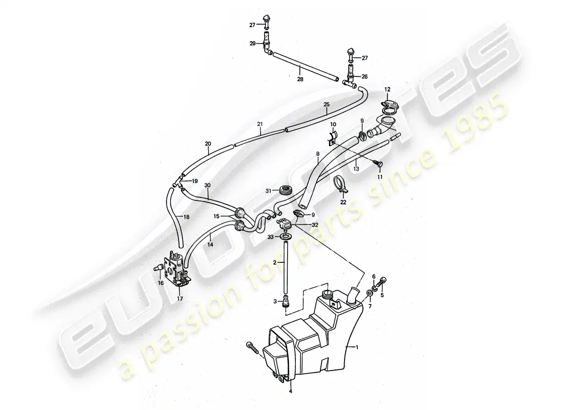 porsche 1975 (911 turbo) windshield washer unit parts diagram