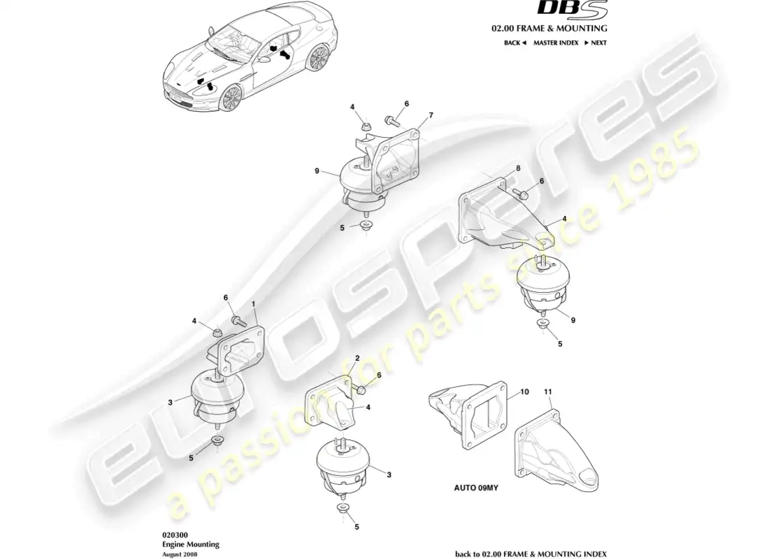 aston martin dbs (2008) engine mountings parts diagram