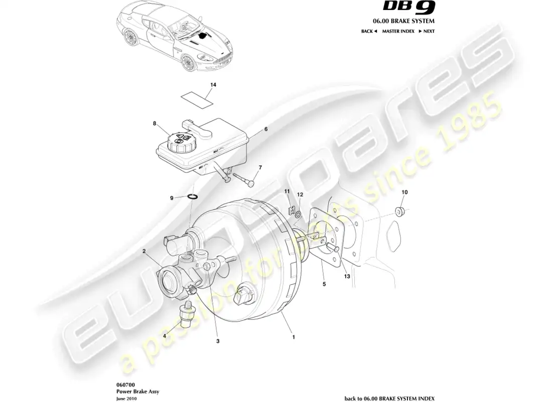 aston martin db9 (2010) power brake assembly parts diagram