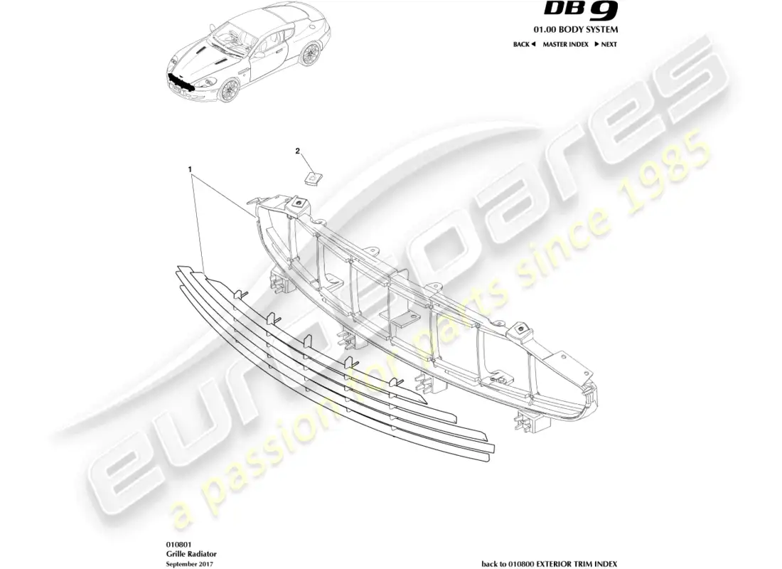 aston martin db9 (2005) radiator grille parts diagram