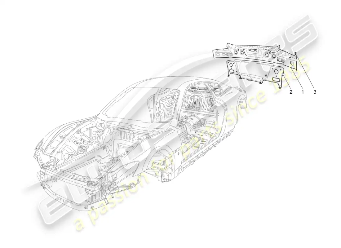 maserati granturismo (2013) bodywork and rear outer trim panels parts diagram