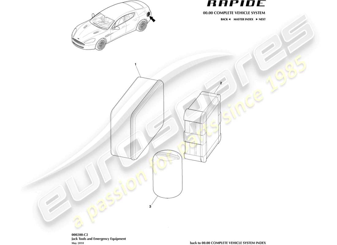 a part diagram from the aston martin rapide (2011) parts catalogue