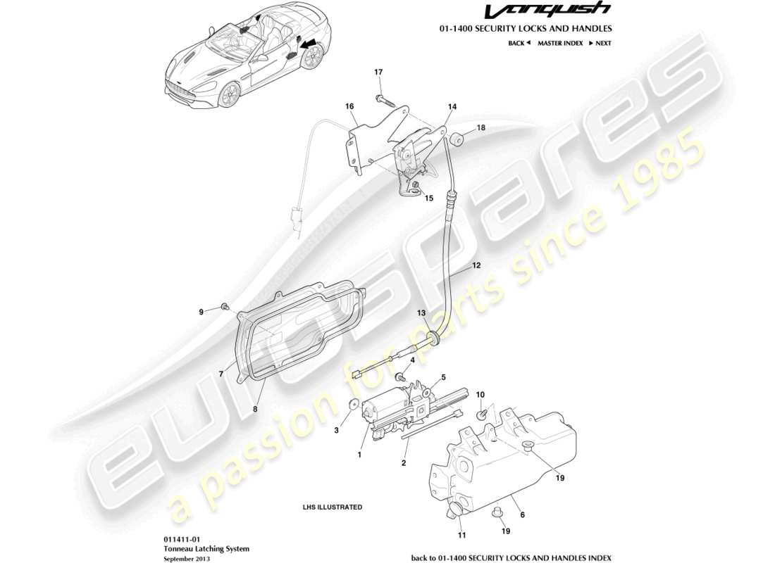 aston martin vanquish (2017) tonneau latches part diagram