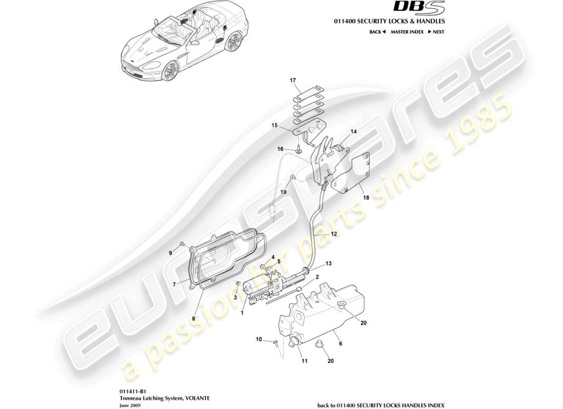 aston martin dbs (2012) tonneau latching system part diagram