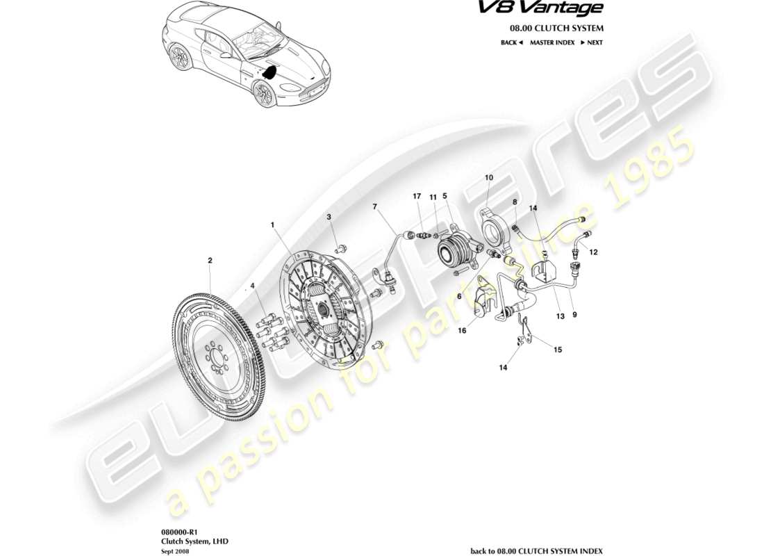 a part diagram from the Aston Martin V8 Vantage (2008) parts catalogue