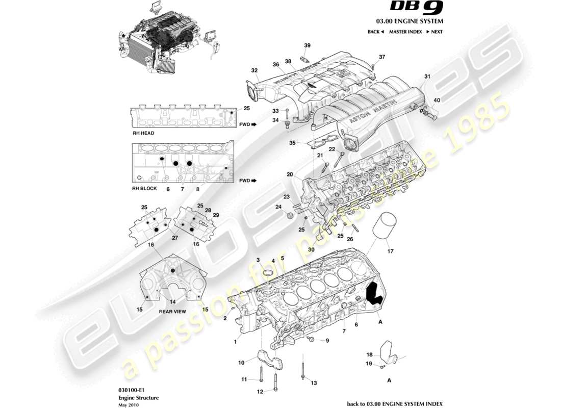 a part diagram from the Aston Martin DB9 (2012) parts catalogue