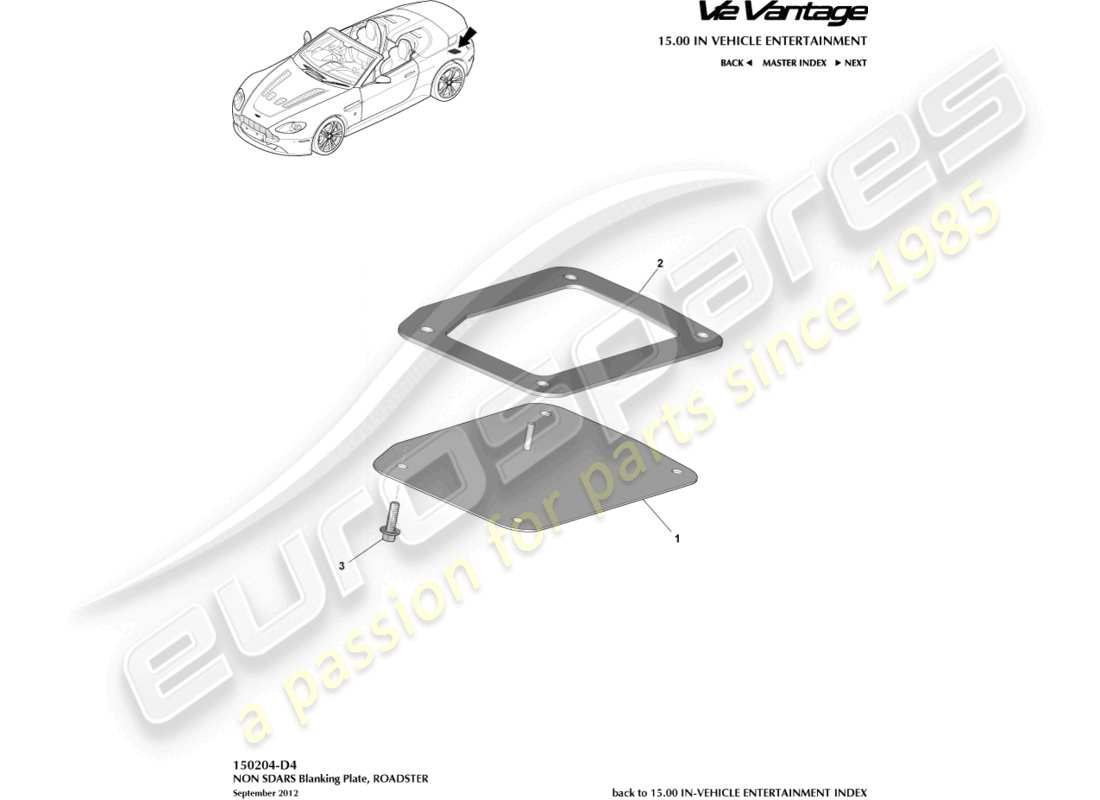 aston martin v12 vantage (2012) non sdars blanking plate, roadster part diagram