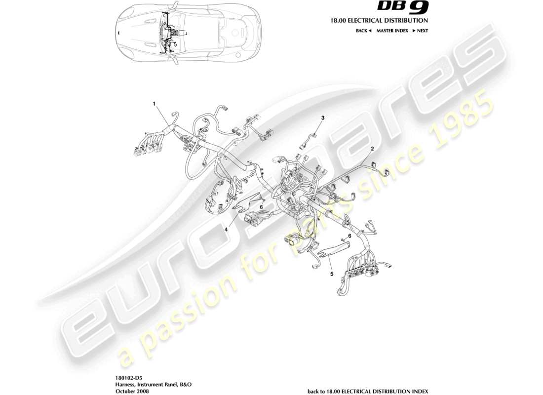 aston martin db9 (2010) ip harness, b & o part diagram