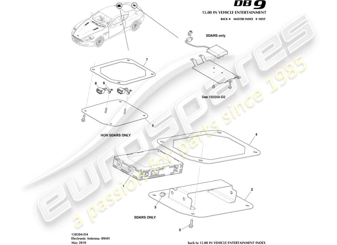 aston martin db9 (2004) electronic antenna, 09my part diagram