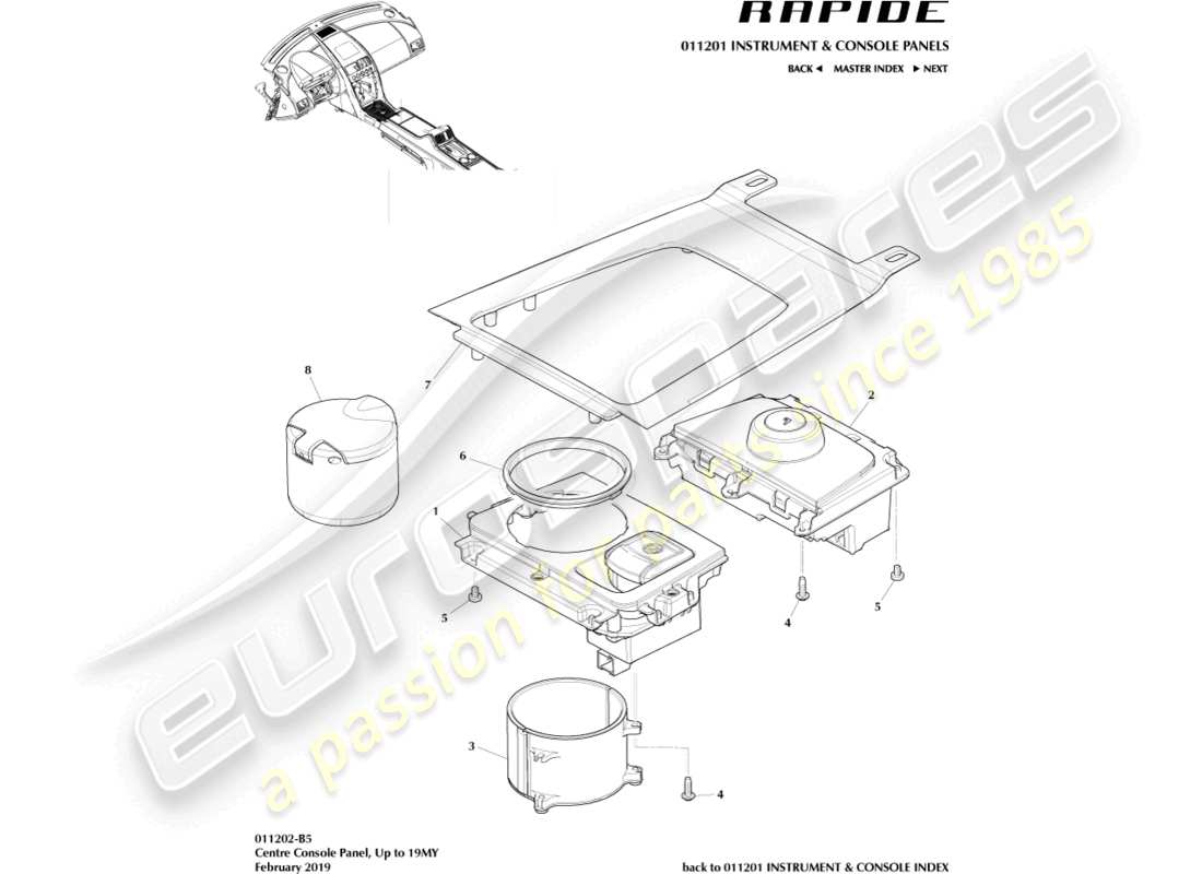 aston martin rapide (2010) centre console panel part diagram