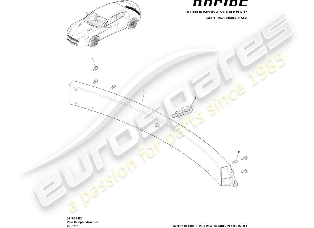 aston martin rapide (2010) rear bumper structure part diagram