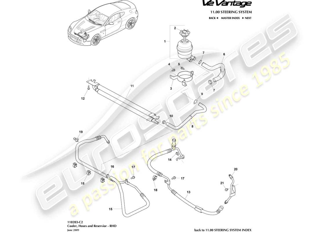 aston martin v12 vantage (2012) cooler, hoses & reservoir, rhd part diagram