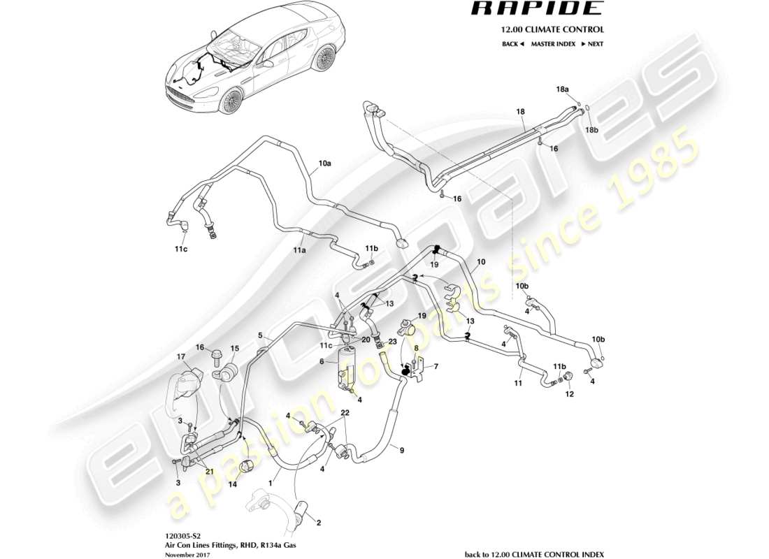 aston martin rapide (2018) air con lines, r134a, rhd part diagram