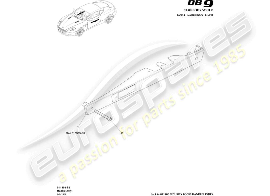 aston martin db9 (2004) handle assembly part diagram