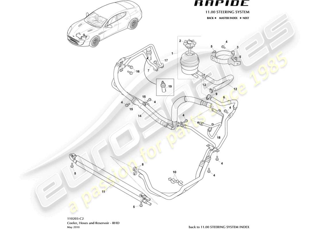 aston martin rapide (2010) pas hoses, rhd part diagram