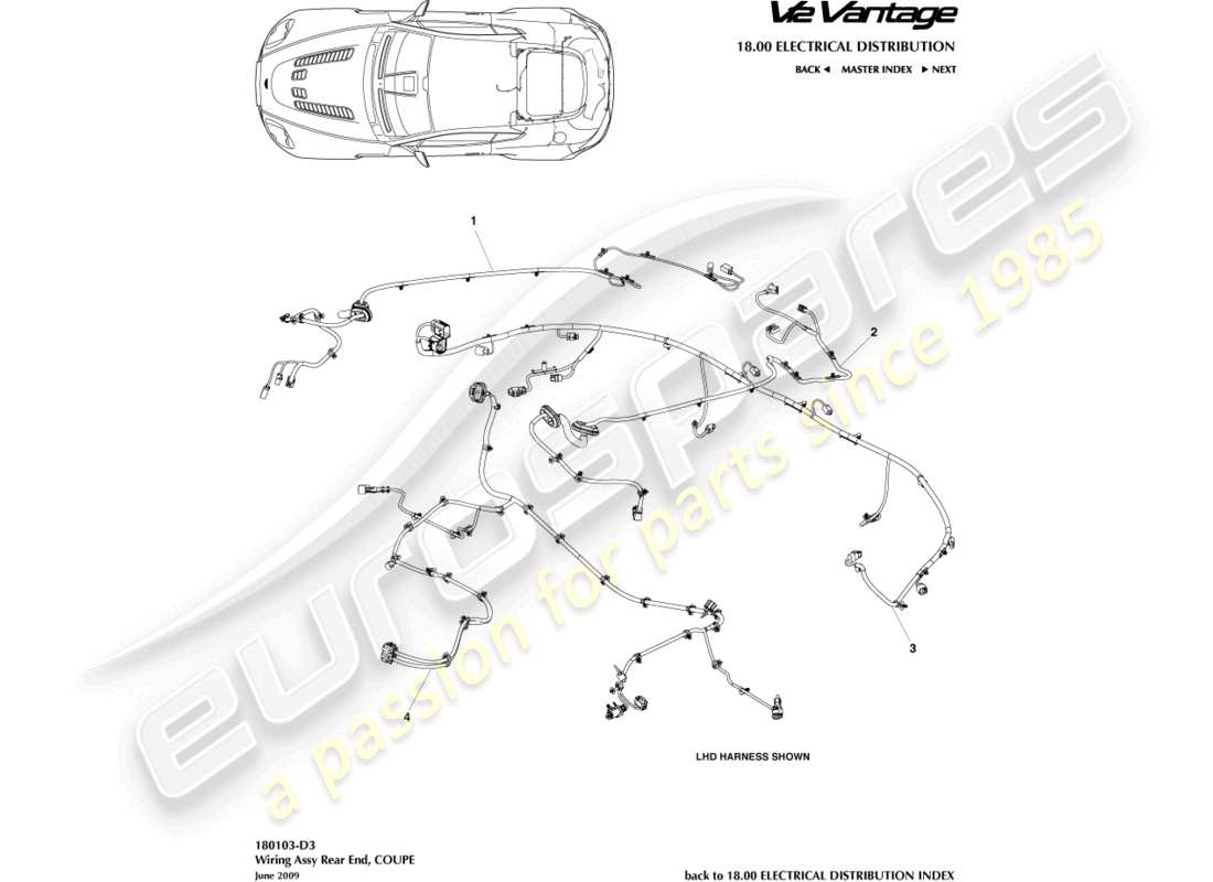 aston martin v12 vantage (2012) rear end harness, coupe part diagram