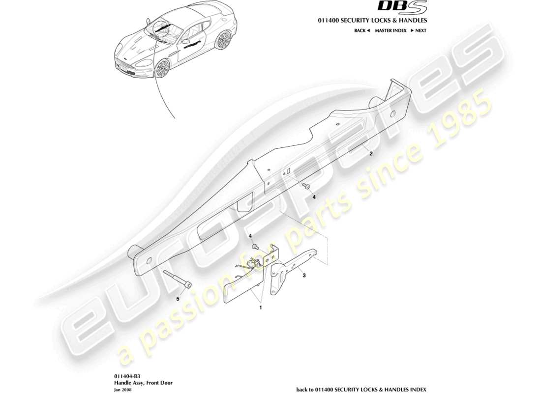 aston martin dbs (2009) handle assembly part diagram