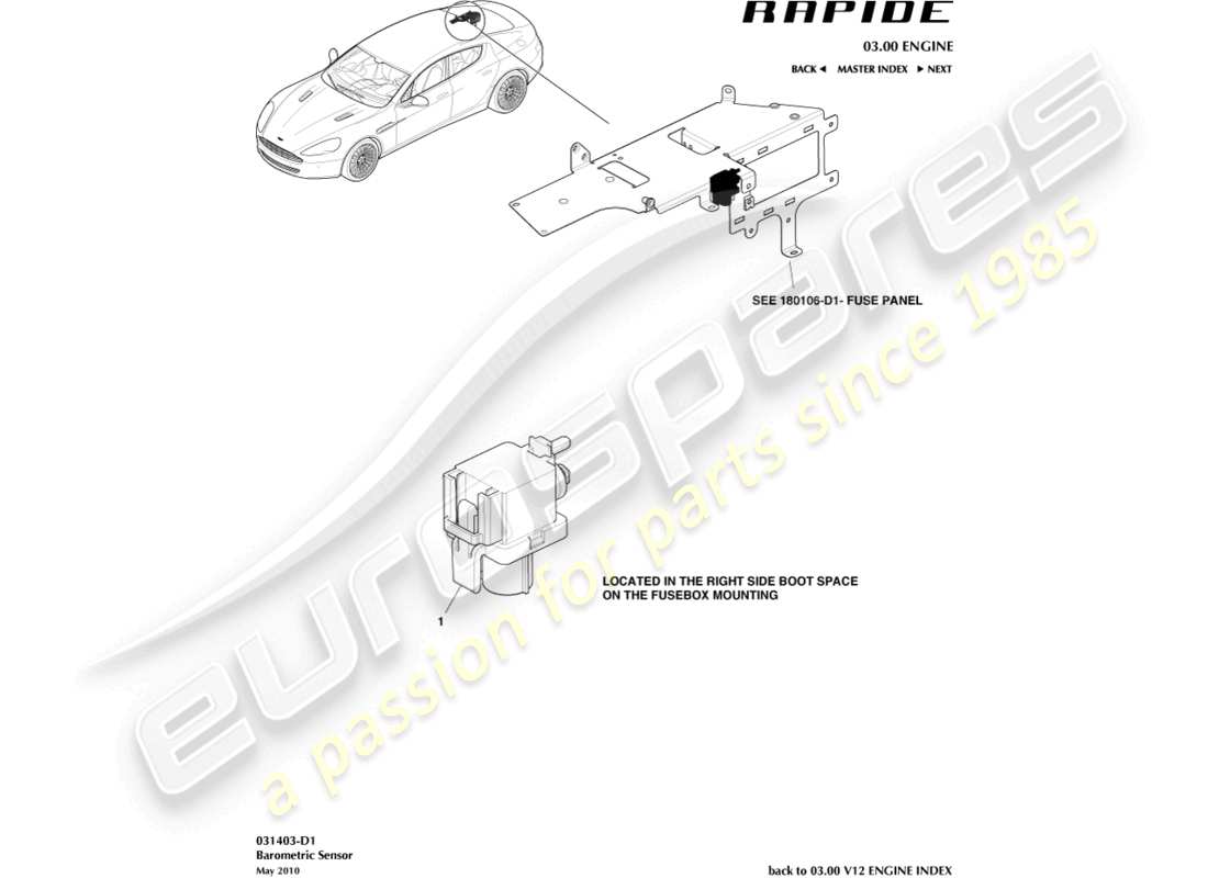 aston martin rapide (2016) barometric sensor part diagram