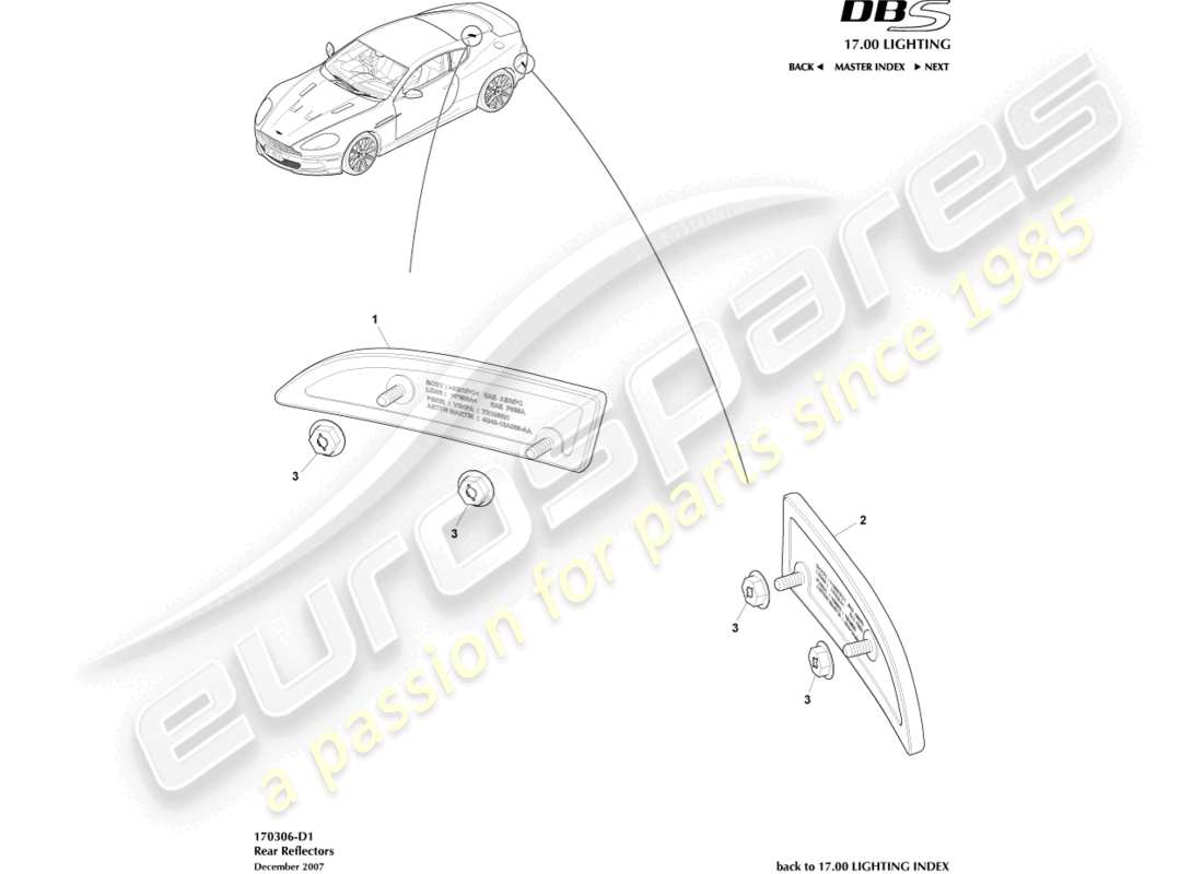 aston martin dbs (2008) rear reflectors part diagram