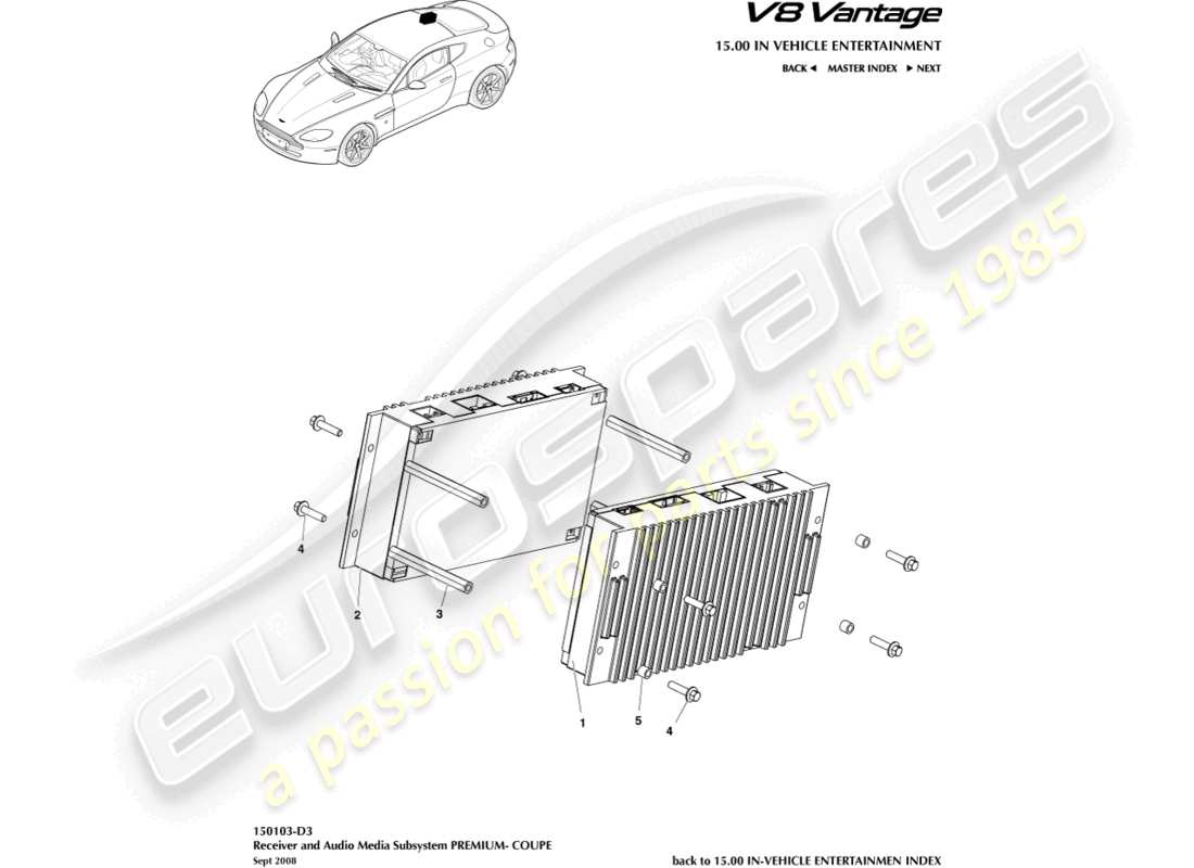 aston martin v8 vantage (2015) premium amplifiers, coupe part diagram