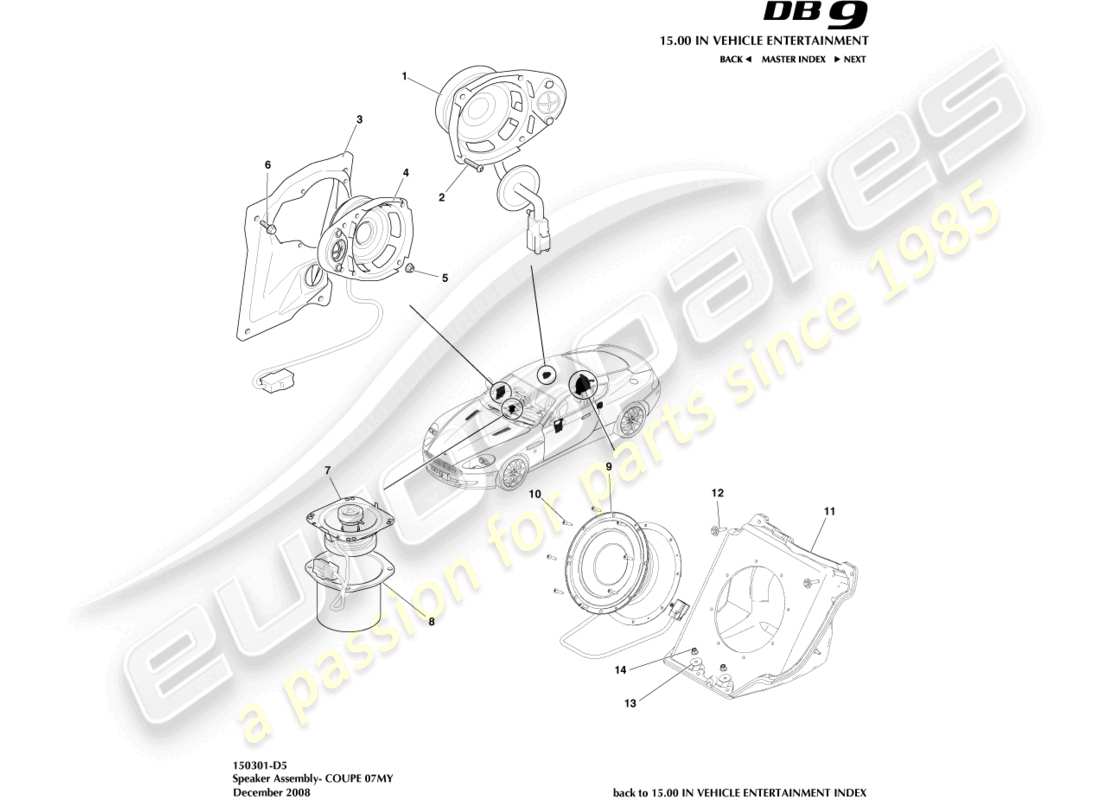 aston martin db9 (2005) speakers, 07my, coupe part diagram