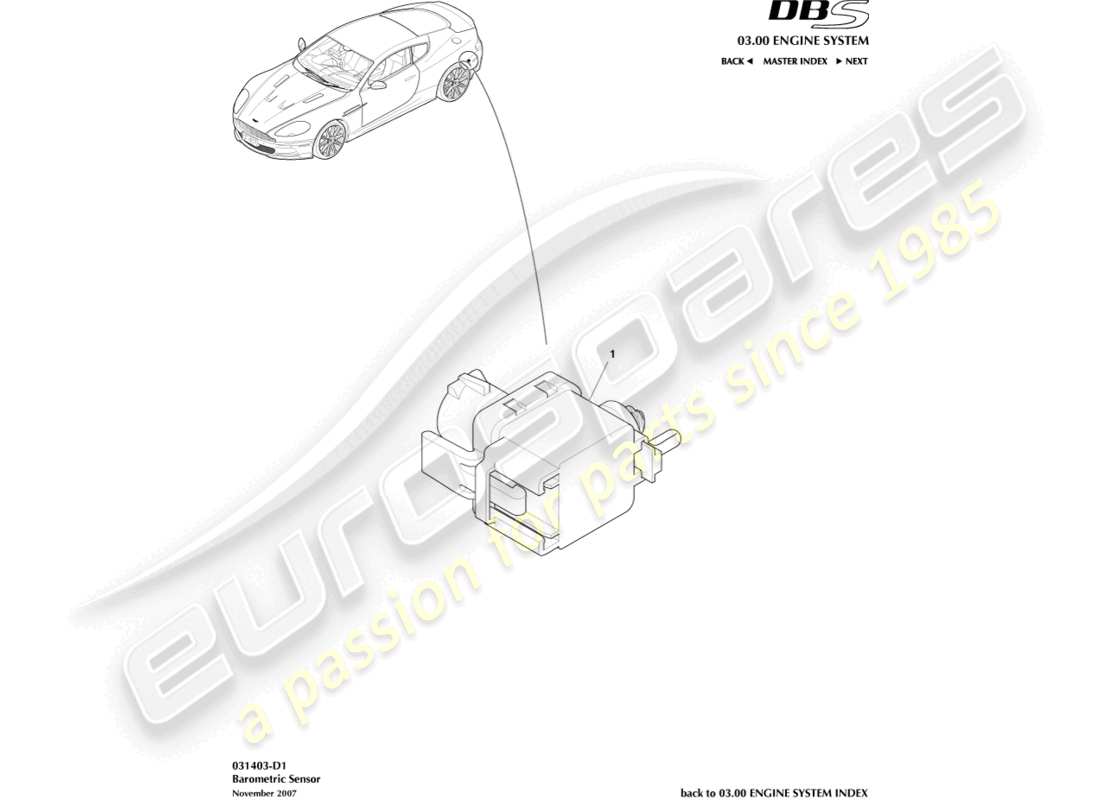 aston martin dbs (2013) barometric sensor parts diagram