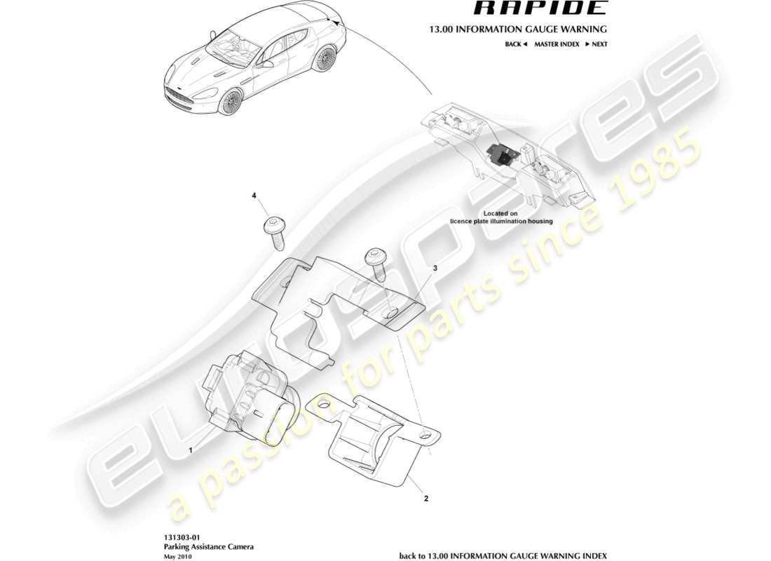 aston martin rapide (2010) parking aid camera part diagram