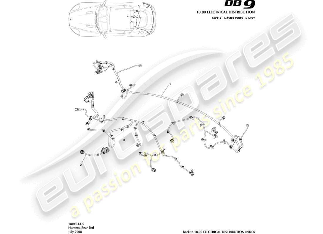 aston martin db9 (2010) rear end harness part diagram