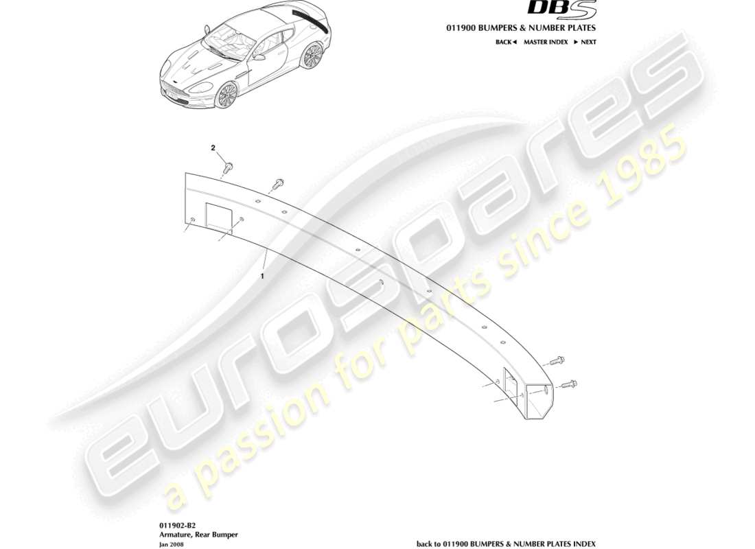 aston martin dbs (2010) rear bumper armature part diagram