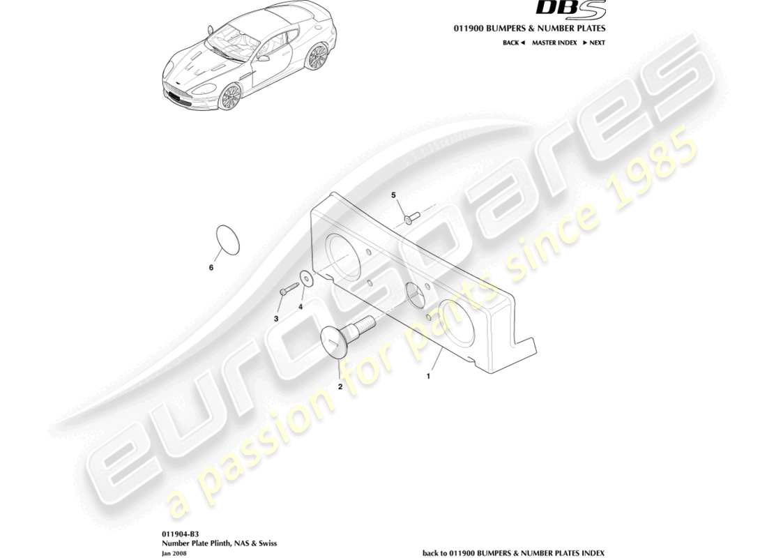 aston martin dbs (2010) license plate brackets, nas part diagram